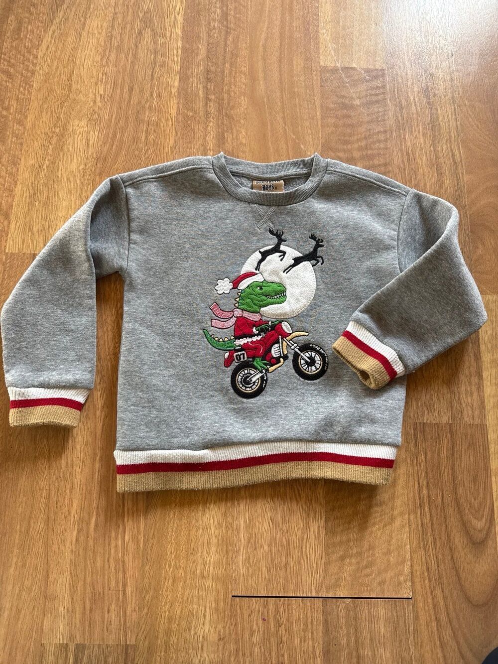 Brooklyn Boys Dinosaur santa on motorcycle christmas sweater